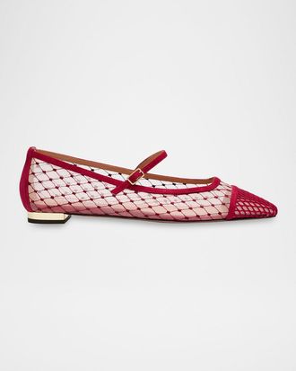 Aquazzura Juliette Net Mesh Mary Jane Flats