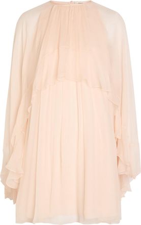 Chlo&eacute; Ruffled Cape-effect Silk Mini Dress - Light Pink - 40 (UK12 / M)