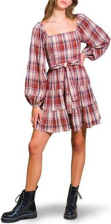 Flying Tomato Plaid Long Sleeve Dress in Burgundy at Nordstrom Rack, Size Medium