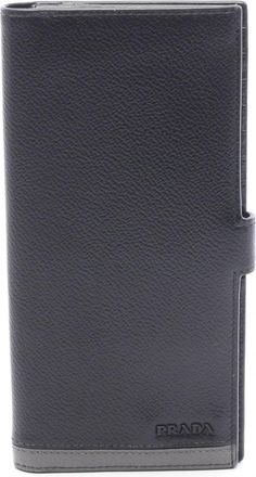 Prada Black Gray Leather Long Wallet (Bi-Fold) (Pre-Owned)