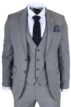 TruClothing 3 Piece Suit Contrast Trim Tailored Fit Formal Attire
