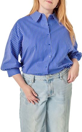 English Factory Striped Balloon Sleeve Shirt in Cobalt at Nordstrom, Size 3X
