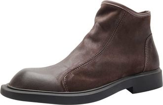 Generic Mens Chelsea Ankle Boots Burnished Toe Side Zip Genuine Leather Slip On Non Slip Wearable Waterproof Anti-slip Formal Casual Pull On(7.5 UK)