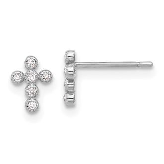Diamond2Deal 10K Gold Polished Cubic Zirconia Cross Stud Earrings