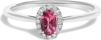 House of Brilliance 10K White Gold Oval and Diamond Accent Halo Birthstone Ring in Pink Tourmaline at Nordstrom, Size 6.5