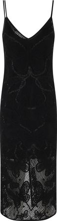 Blumarine Black Butterfly V-Neck Macrame Work Cotton Day Dress