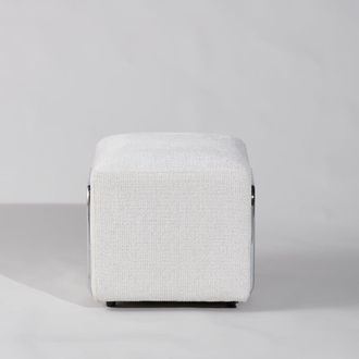 Maisons du monde Puf de tela blanco roto y hierro forjado cromado