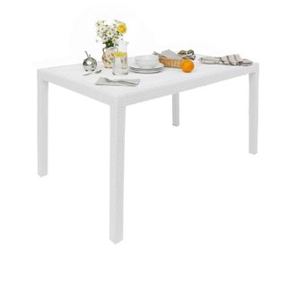 Dmora Mesa De Jard&iacute;n Portici, Mesa De Comedor Rectangular, Mesa De Jard&iacute;n Multiusos Efecto Rat&aacute;n, 100% Made In Italy, Cm 150x90h72, Blanco, Con Embalaje Ref