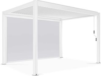 Oviala P&eacute;rgola independiente de 3x4 m y 1 pared blanca de 3,73 x 2,34 m