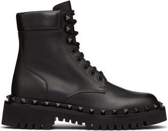 Valentino Garavani 50Mm Rockstud Combat Boots In Black