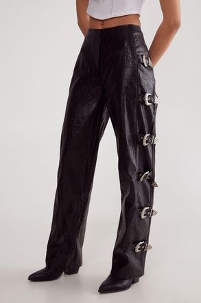NASTY GAL Faux Leather Buckle Detail Pants in Black at Nordstrom, Size 12