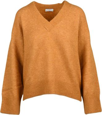 Ballantyne V-neck Pullover in Gold Alpaca and Wool Blend