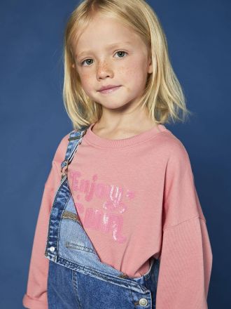 Vertbaudet M&auml;dchen Cropped-Shirt mit Pailletten-Schriftzug und Recycling-Baumwolle rosa