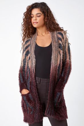 Roman Metallic Zebra Print Fluffy Cardigan