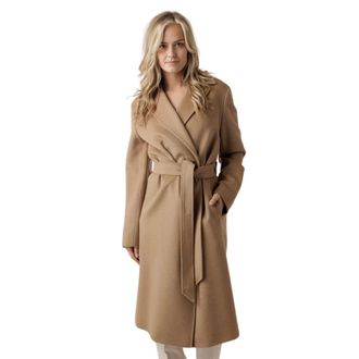 Cinzia Rocca Jassen, Dames, Bruin, XL, Wol, Kamelenwollen jas met riem