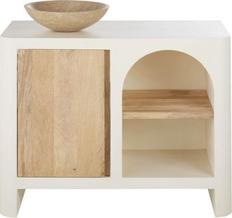Maisons du monde Mueble baño con 1 lavabo de madera de mango beige y blanco crema