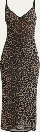 Saint Laurent Leopard Tulle Slip Dress