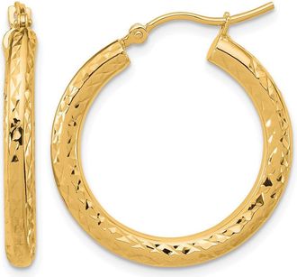 Diamond2Deal 14k Gold Diamond-cut 3x25mm Round Hoop Earrings