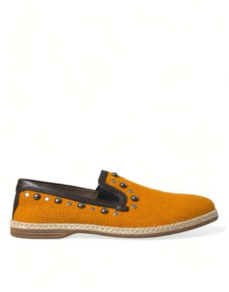 Dolce & Gabbana Mens Casual Studded Slipon Espadrille - Orange Linen - Size EU 44.5