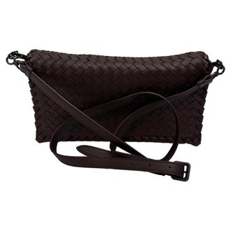 Bottega Veneta Pre-owned Womens Intrecciato Flap Shoulder Bag in Burgundy Leather - One Size