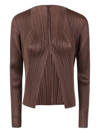 Pleats Please Issey Miyake pleated long-sleeved cardigan - Brown