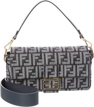 Fendi Fendi Baguette Ff Denim Jacquard & Leather Shoulder Bag