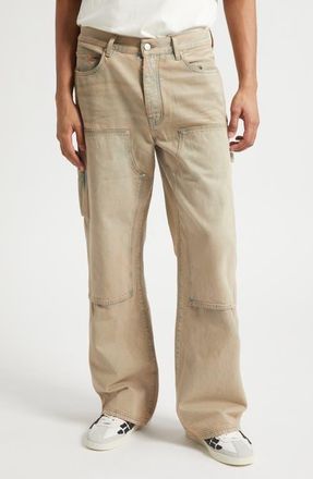 Amiri Lightweight Distressed Carpenter Jeans in Sand Indigo at Nordstrom, Size 38