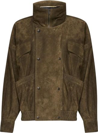 Saint Laurent Chaqueta de Cuero con Doble Cuello - Jackets - Mujer - Verde - 2XS