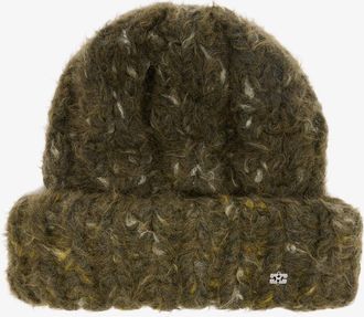 Ganni Brown XXL Beanie in Green Cable Knit