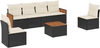 vidaXL Vidaxl - Set De Comedor De Jard&iacute;n 7 Pzas Y Cojines Rat&aacute;n Sint&eacute;tico Negro