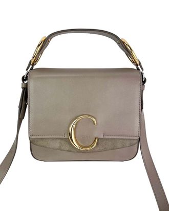 Chlo&eacute; Grey Suede Small C Shoulder Bag (Authentic Pre-Loved)