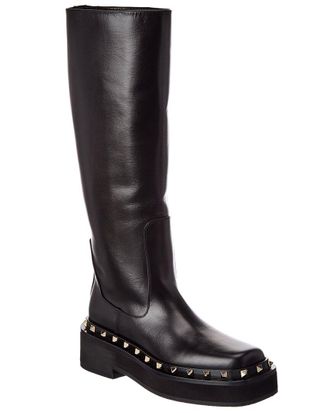 Valentino Rockstud 50 Leather Platform Knee-High Boot