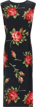 Dolce & Gabbana Black Floral Print Midi Dress