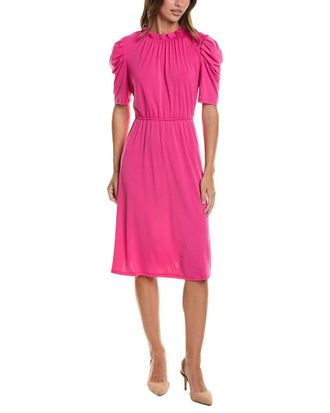 Adrianna Papell Moss Crepe Ruffle Neck Midi Dress