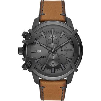 Diesel Griffed Chronograph Quartz Leather Strap Watch, 48mm in Gunmetal at Nordstrom Rack