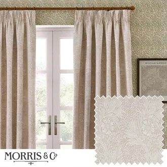 Morris & Co. Marigold Jacquard Floral Room Darkening Pencil Pleat Curtains in Stone | Size: 168 cm width x 183 cm drop
