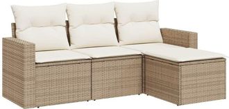 vidaXL Juego De Sof&aacute;s Jard&iacute;n Con Cojines 4 Pzas Rat&aacute;n Sint&eacute;tico Beige Vidaxl