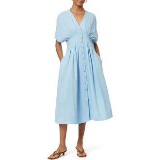 Scotch & Soda Dolman Sleeve Linen Blend Midi Dress in Cerulean at Nordstrom Rack, Size Medium