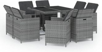 vidaXL Vidaxl - Set Comedor Jard&iacute;n 9 Pzas Y Cojines Rat&aacute;n Sint&eacute;tico Gris