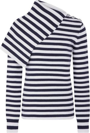 Paco Rabanne Asymmetrische Gestreepte Trui met Knoopdetail - Dames - Coltruien - Wit - S - Truien & Vesten