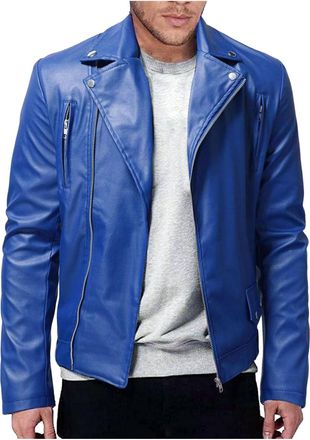 Generic Mens Motorcyle Faux Leather Jacket Slim Fit Zip-Up Lapel Bomber Jackets Stand Collar Windbreaker Lightweight PU Biker Coat Vintage Casual Trucker Jack