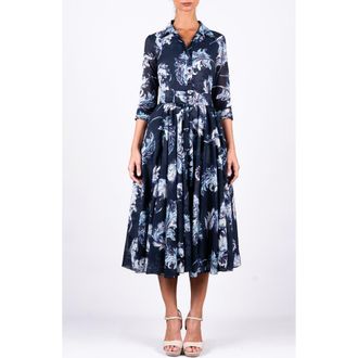 Samantha Sung A-Line Midi Aster Shirtdress in Feather Lightness Indigo at Nordstrom, Size 14