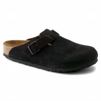 Birkenstock Womens Boston Soft Footbed Suede Clog In Black