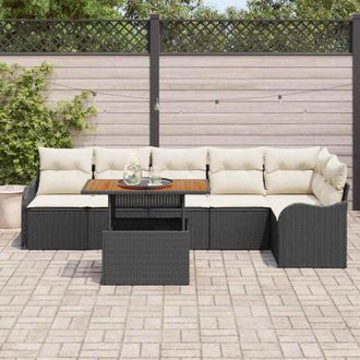 vidaXL Conjunto De Sof&aacute; De Jard&iacute;n 7 Pcs Negro Polirat&aacute;n Vidaxl
