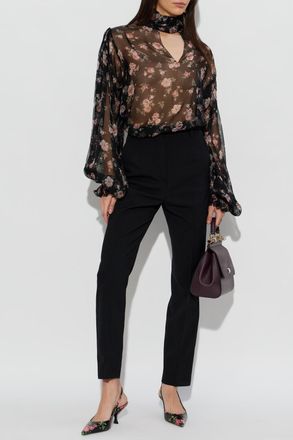Dolce & Gabbana Silk Top With Floral Motif, Womens, Black