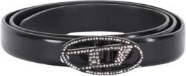 Diesel Accessoires, Heren, Zwart, 85 CM, Leer, Oval D Logo Strass Riem