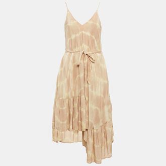 Maje Beige Risotype Tie-Dye Crepe Asymmetric Midi Dress