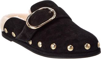 Stuart Weitzman Studded Suede & Shearling Mule