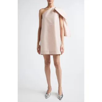 Bernadette Winnette Bow Detail One-Shoulder Satin Minidress in Light Pink at Nordstrom, Size 34