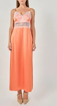 endless rose Lace Trimmed Maxi Gown in Orange at Nordstrom, Size X-Small